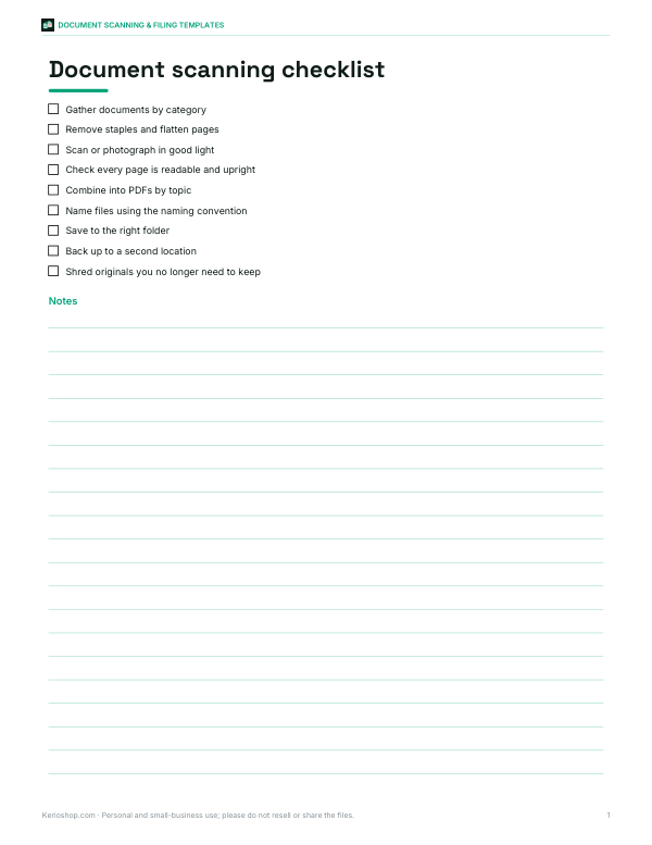 Preview of Printable Document Scanning Checklist